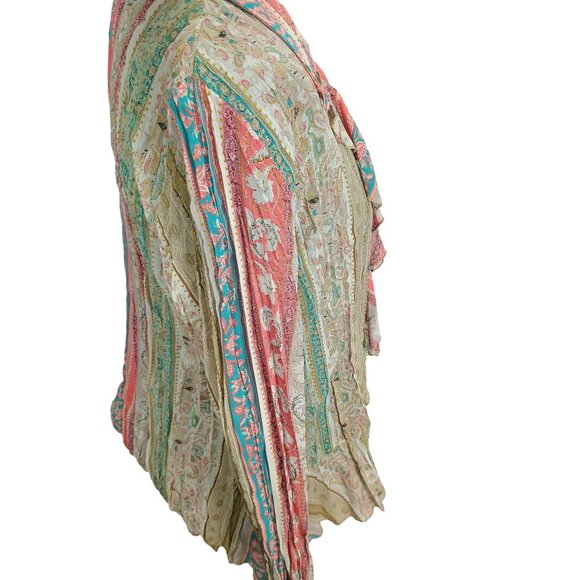 Ruffle Front Blouse With Paisley & Stripes By NY Collection XL Polyester - Picture 2 of 8